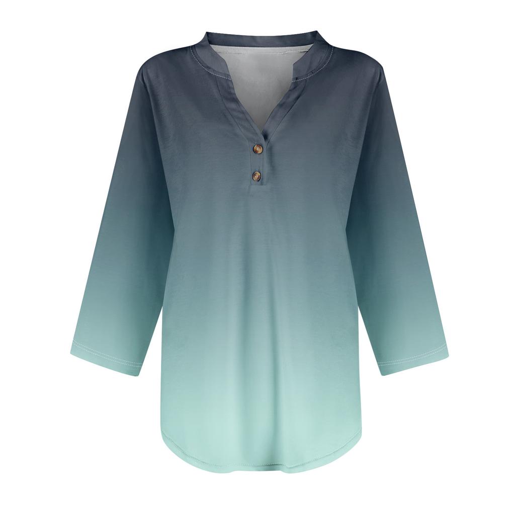 3/4 Sleeve Womens Tops For Women Henely Tops Button V Neck  Loose Fit Dressy Womens Summer Tops