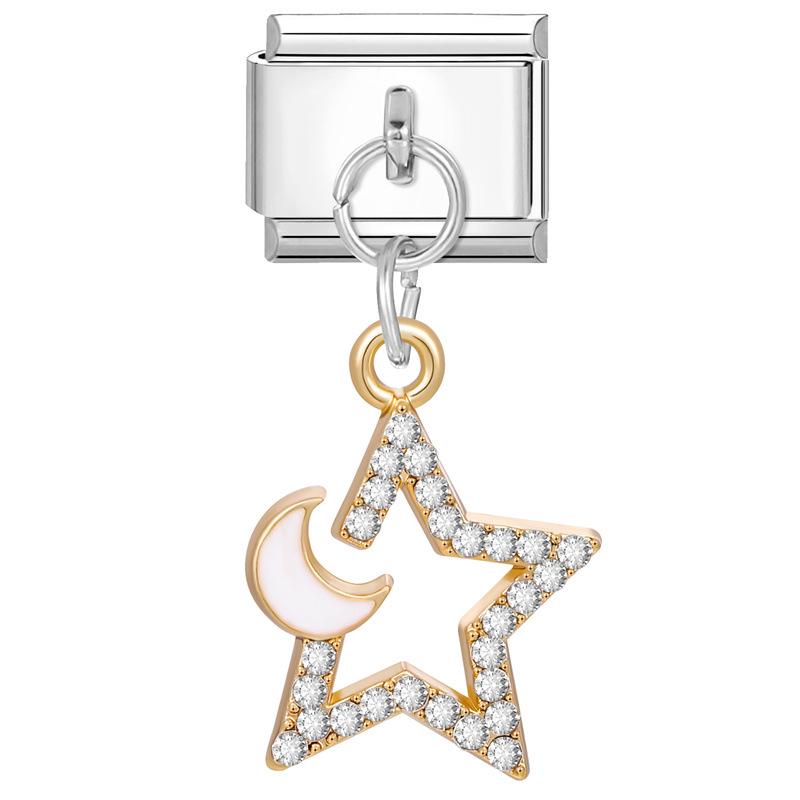 Modular Italian Steel Diamond Charm Bracelet - Personalized Handmade Jewelry Accessory