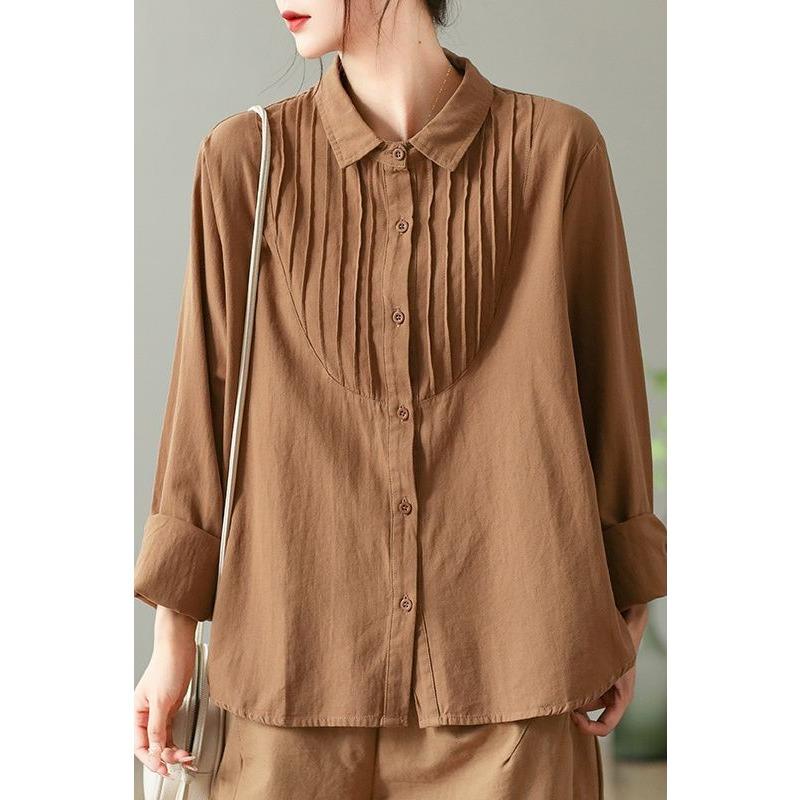 Czysta Bawełna Retro Splicing Koszula z Długim Rękawem Wiosna Jesień Nowa Luźna Góra Codzienna Kołnierzyk Krótka Damska