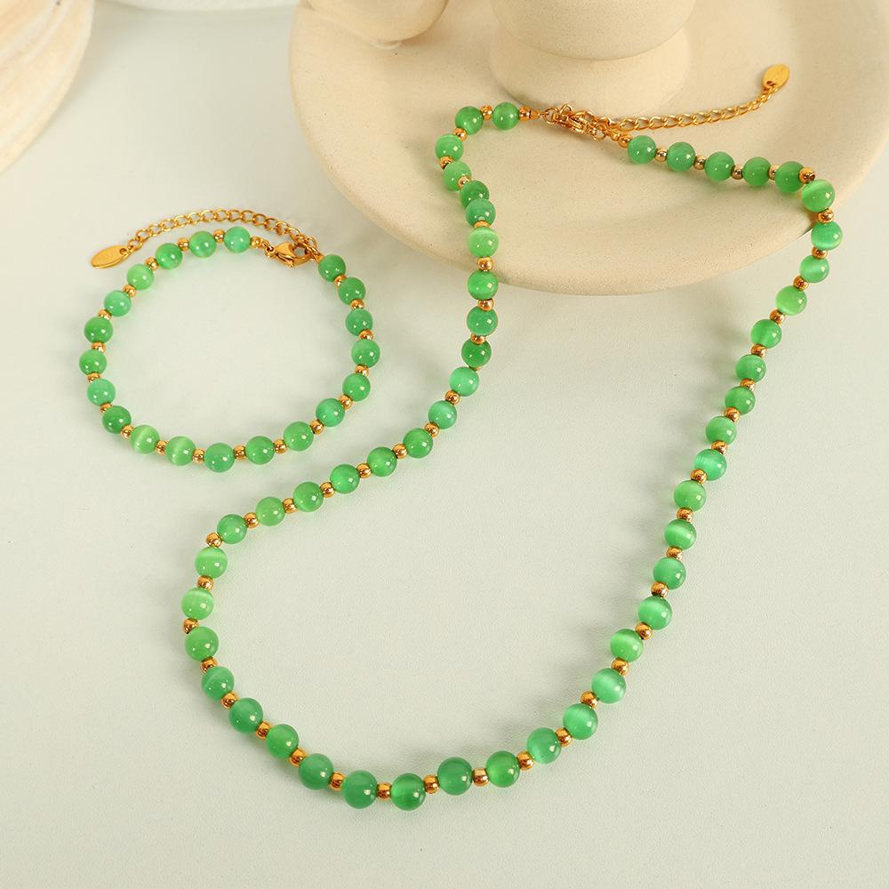 Popular Multi-Color Opal Beaded Titanium Steel Necklace Light Luxury Elegant Temperament Collarbone Chain Jewelry