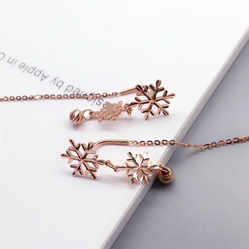 Purple Gold Long Snowflake Bridge Earrings, Simple And Elegant Temperament Rose Gold-Plated Earrings