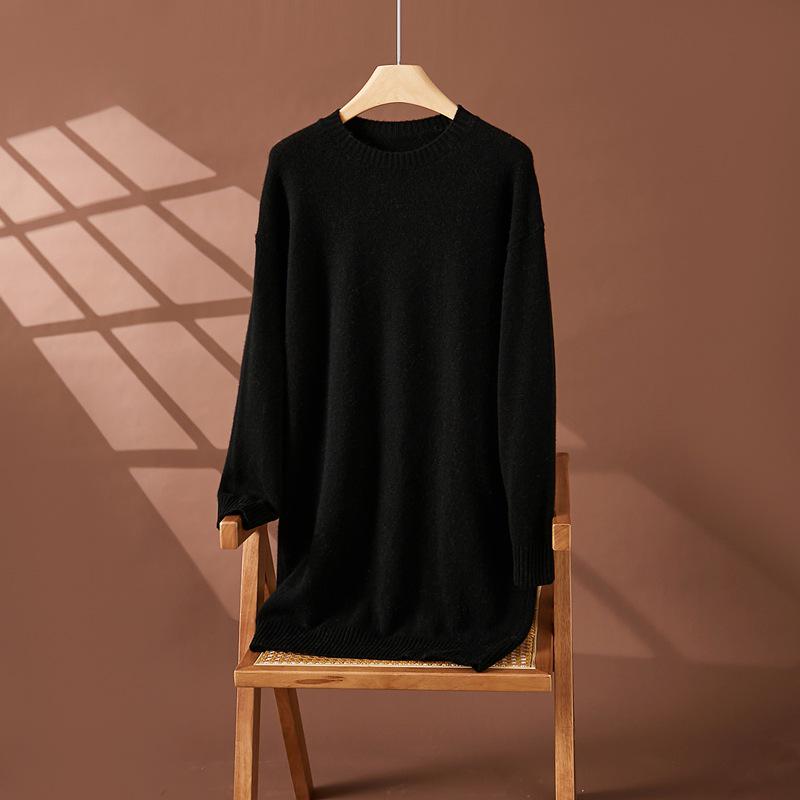 

Платье с утолщенным кашемировым круглым вырезом - Однотонное, Простая базовая шерстяная вязка Medium