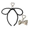 Elegant Pearls and Bowknot Charm Pendnat Keychain Set Sturdy Alloy Bag Accessories Portable for Trendy Women Ladies
