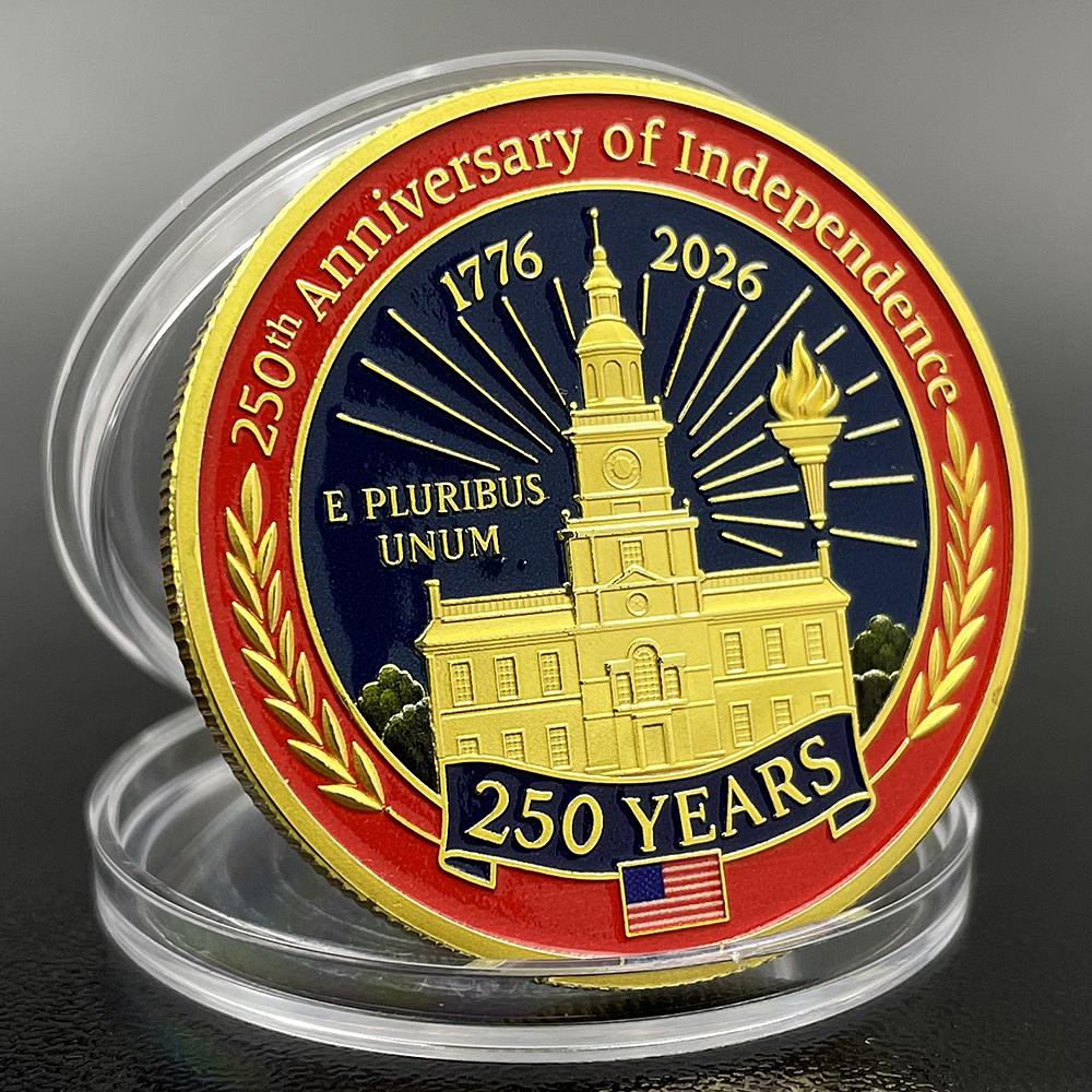 American Bald Eagle Gold Challenge Coin 1776-2026 US 250th Anniversary Coin Declaration of Independence Medal in Capsule