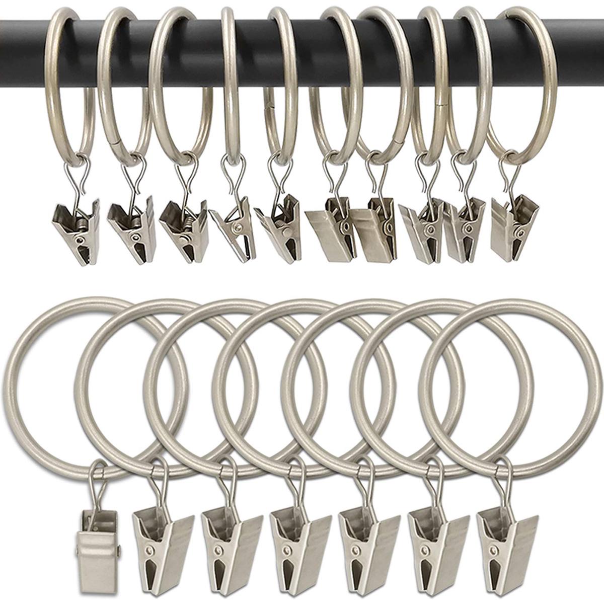 

10-40pcs No-Drill Curtain Hooks with Clips, Metal Rod Rings for Hanging Drapes & Shower Curtains, Retro Decorative Tiebacks 10pcs серебряный