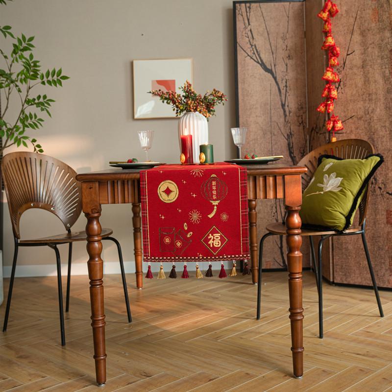Frühlingsfest Dekorative Farbe Gewebt Jacquard Esstischdecke Rot Segenszeichen Kaffeetisch Tischdecke Festliches Neues Jahr Tischläufer
