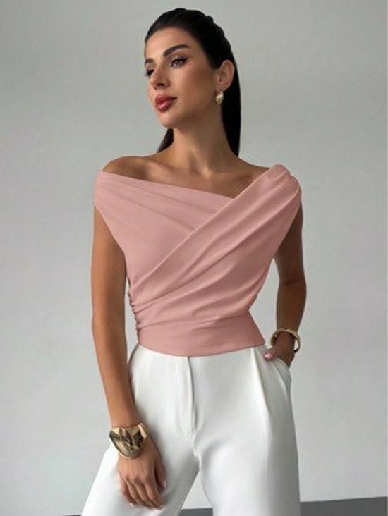 2026 European & American One-shoulder Sleeveless Slim Fit Solid Color Women's T-shirt