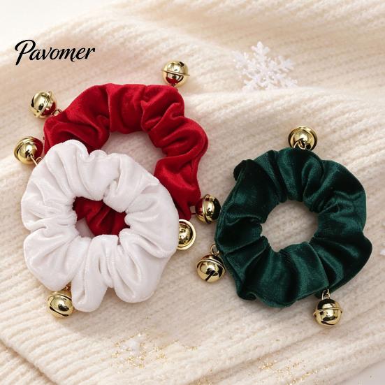 Christmas Stocking Stuffers Velvet Hair Scrunchies with Bells, Elastic Ties for Women Girls, Retro Holiday Ponytail Holders Winter Festive Hairstyles