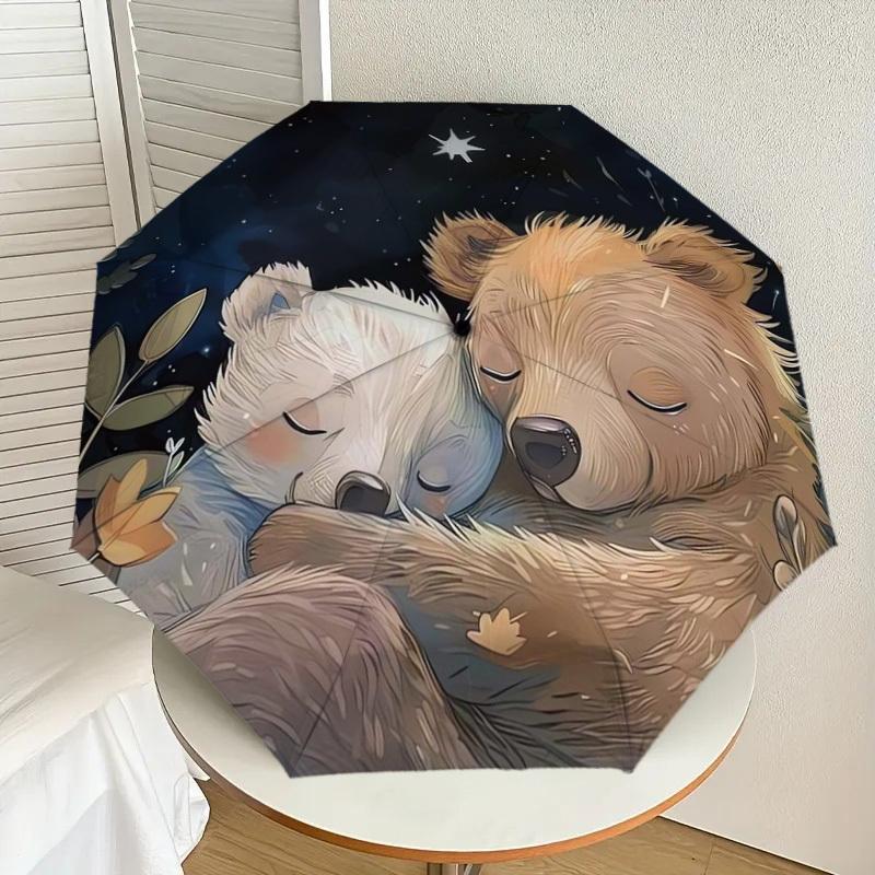 1pc Sleeping Bears Under Starry Sky Umbrella with Plastic Handle,Suitable for All Seasons Home Travel Outdoor UmbrellaDD093