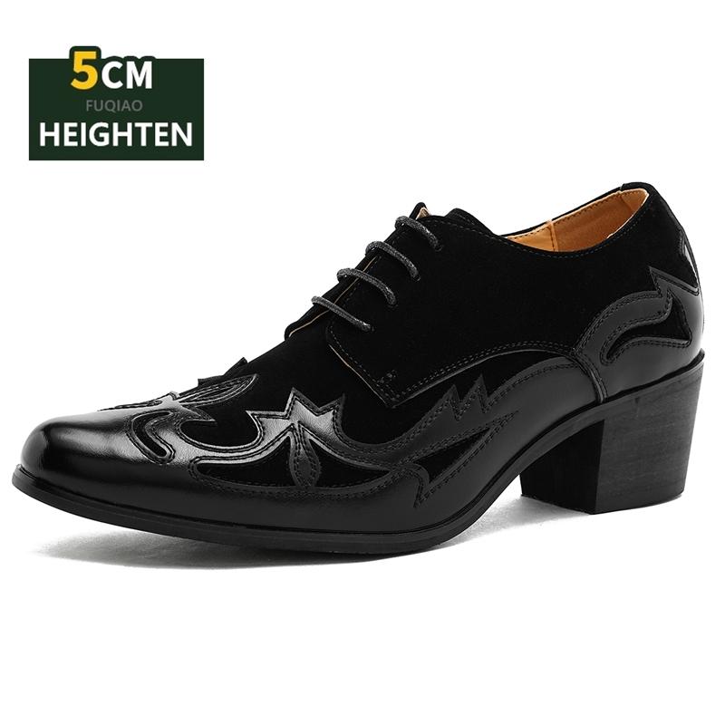 

5cm Elevator Men Oxford Leather Shoes Embroidery Pattern Business Casual Men Shoes Wedding Party Formal Dress Comfor Breathable 38 чёрный