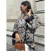 Lapel Printed Short Jacket Women Long Sleeve Warm Pocket Cardigan Coat Thick Autumn Winter Female Street Outwear