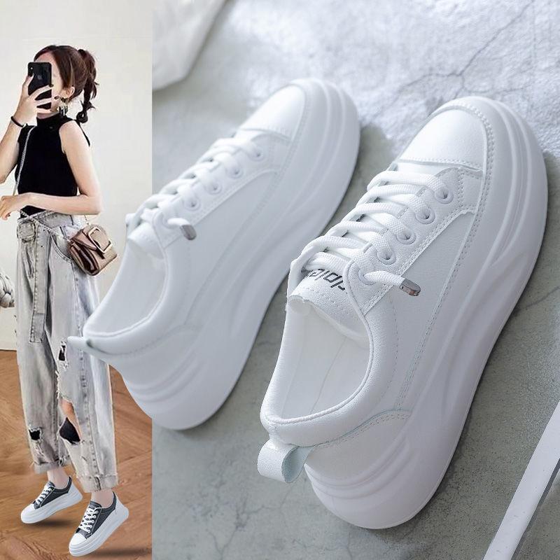 2025 Spring Women's White Korean Style Platform Sneakers – Versatile Height-Increasing Casual Shoes