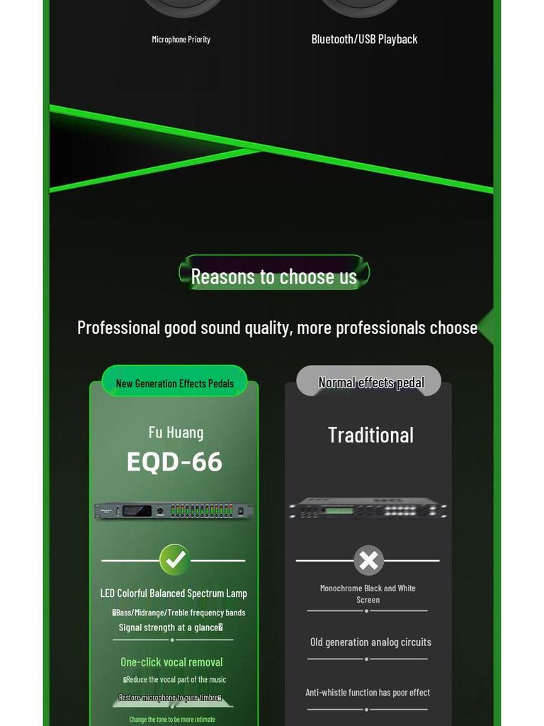 Professional Karaoke Stage & Home Audio Processor with Preamp, Anti-Howl, Equalizer, and Reverb Effects