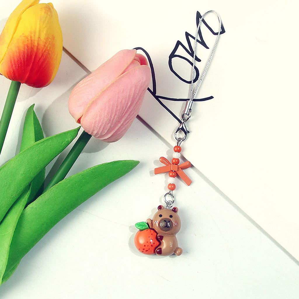 Adorable Capybara Beaded Phone Charm Cute Handcrafted Resin Keychain Pendant for Young Women and Fashion Enthusiasts