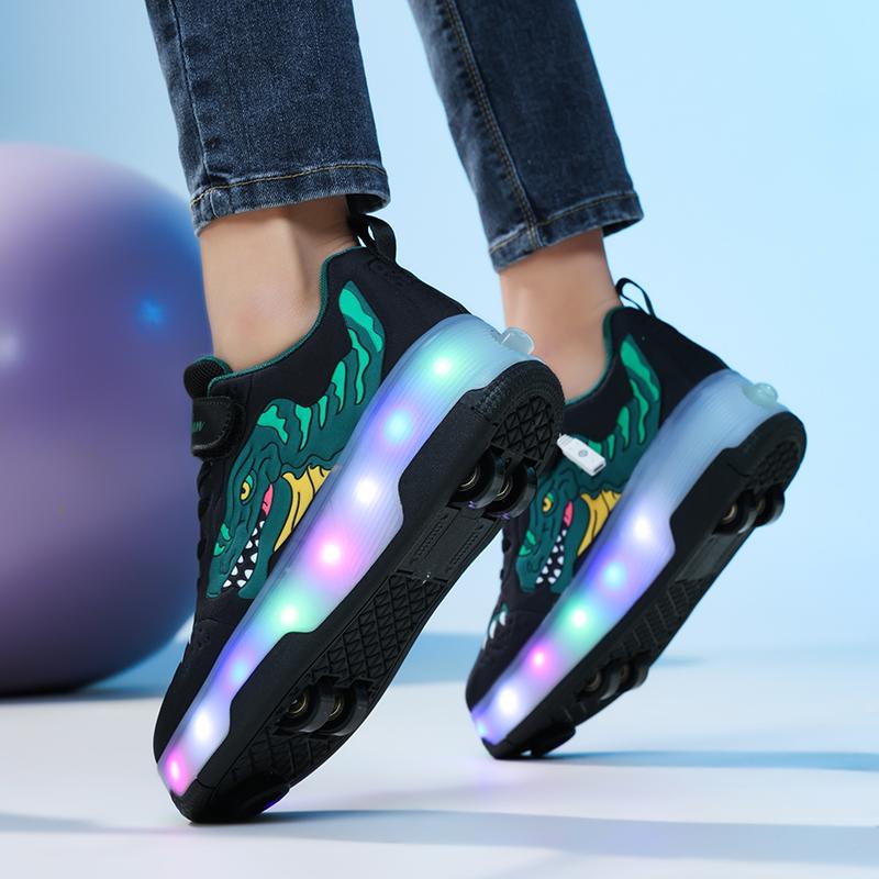 Kinder Rollschuhe LED Vierrädrige Rollschuhe Schuh mit Bremse Räder Leuchtende Rollschuhe Lässige Skateboardschuhe