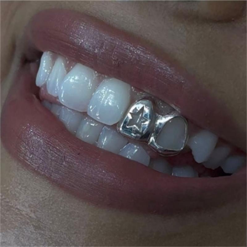 Hip Hop Teeth Jewelry Round Star Shape Dental Accessory Copper Texture Suitable for Adults Teens and Cosplay Enthusiasts