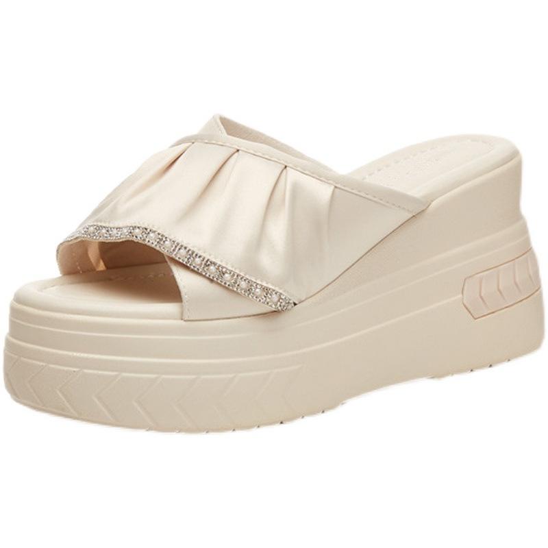 Outer slippers women's new summer wedge sandals women's soft-soled thick-soled heightened white one-word sandals