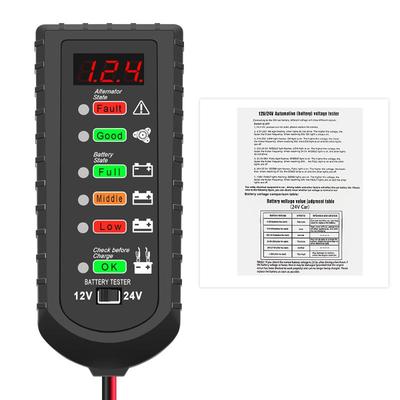 1 ks Tester alternátoru 12V 24V Tester autobaterie LED displej 6 světel Kontrolka autobaterie Analyzátor Nástroj pro diagnostiku opravy automobilů