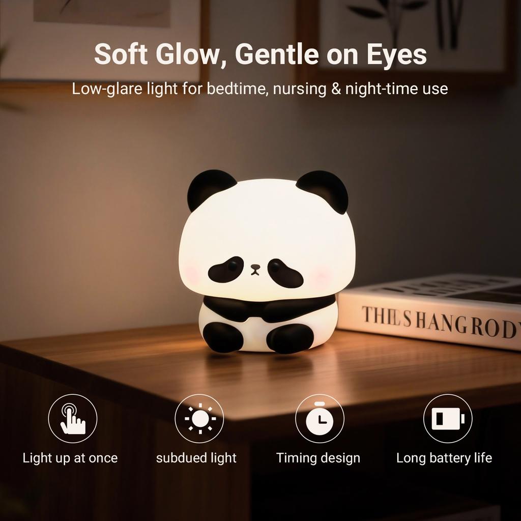 Cute Panda Night Light,Touch-Control Dimmable Bedside Lamp,Timer Desk Lamp,Chargeable.Mood Lighting Home Decor,Perfect Gift.