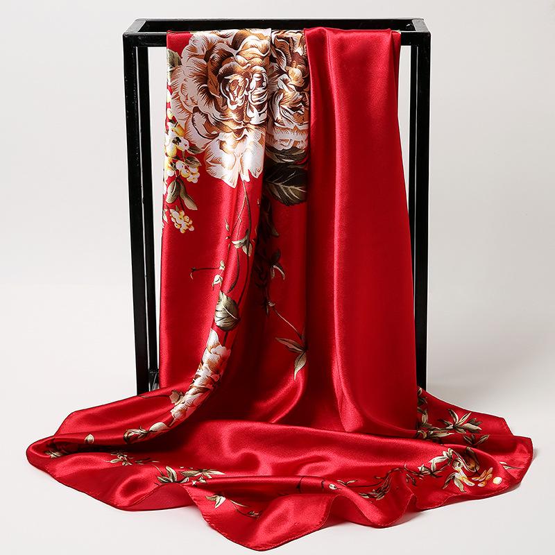 Chinese Style 90 * 90Cm Large Square Scarf Simulation Silk Scarf Scarf Shawl