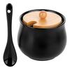 CERAMIC SUGAR BOWL WITH SPOON, BLACK 139683