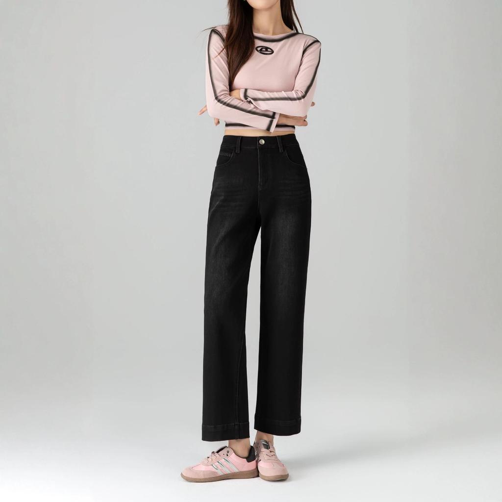 360 High Waist Cropped Straight Leg Cane Denim Jeans For Women - Versatile Casual Style