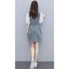 Summer Women Denim Dress Slim Fit Tie Waist V Neck Straight Cut Fashion European Style