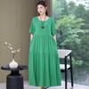 Women's Spring and Summer Short Sleeve Dresses Big Size Vintage Dresses Loose Round Neck Solid Color Dresses Medium Length Dresses