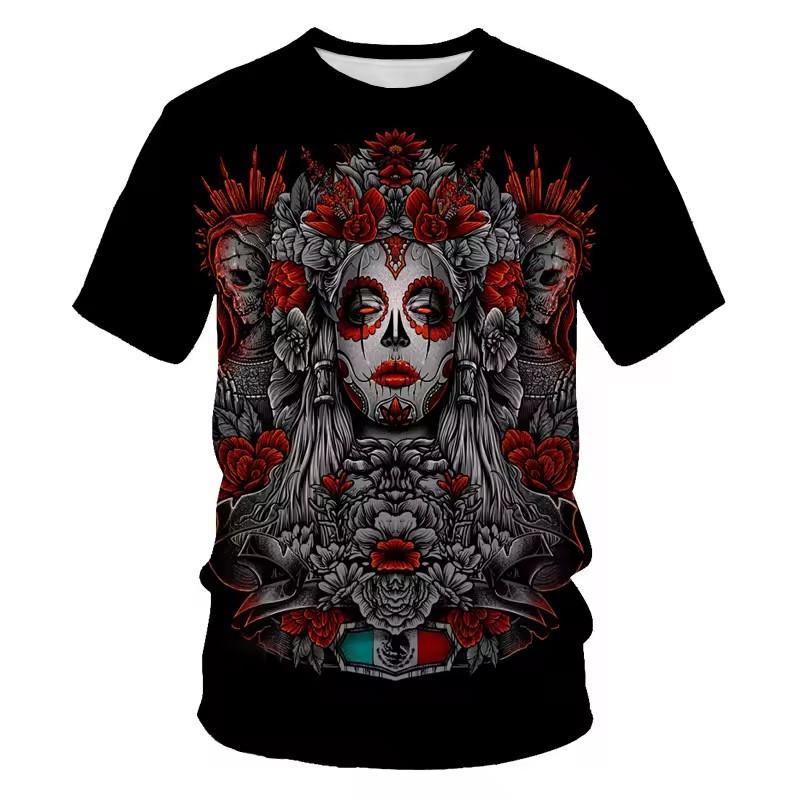 Men's T-Shirt Undead Skeleton Pattern 3d Print Short Sleeve Casual Man Clothes Summer New Sport Shirts Oversized Tees for Men