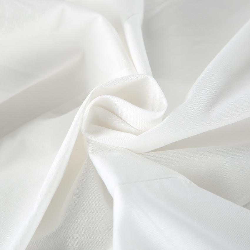 Court style French waist strap bow pure cotton white bubble sleeve shirt women's high-end long-sleeved top