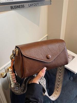 Damen Retro Y2K Kissen-Tasche mit breitem Schultergurt, 2025 Edition, Weiches Leder, Lässiges Crossbody-Klappendesign