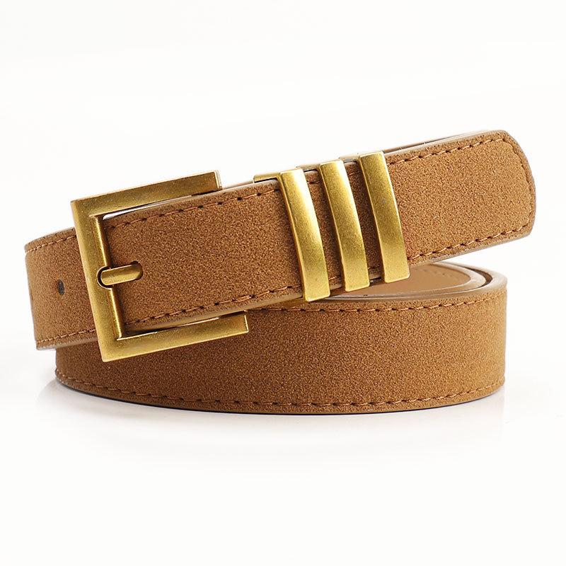 Light Luxury Retro Pin Buckle Belt for Women Simple and Versatile Jeans Decorative Belt High-end Suede Women's Belt