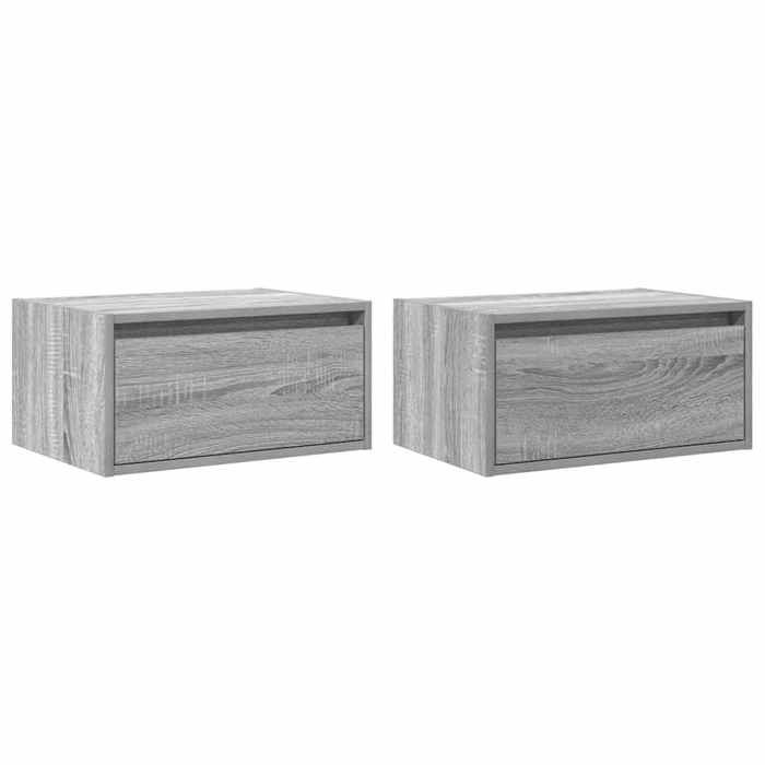 VidaXL Tables de chevet murales avec lumières LED 2 pcs sonoma gris, armoire, table d'appoint, armoire de lit, armoire de 860222