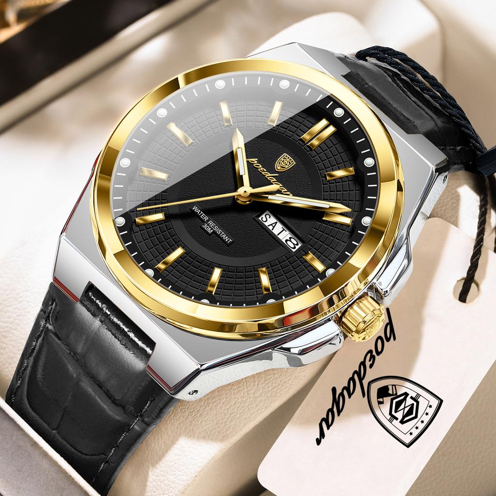 POEDAGAR Fashion Man Wristwatch Waterproof Luminous Date Week Business Quartz Watches Leather Sport Clock Reloj Hombre