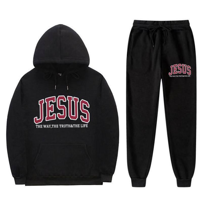 Letter Print Hoodie Sweatpants Set Men Women Casual Tracksuit Long Sleeve Sportswear