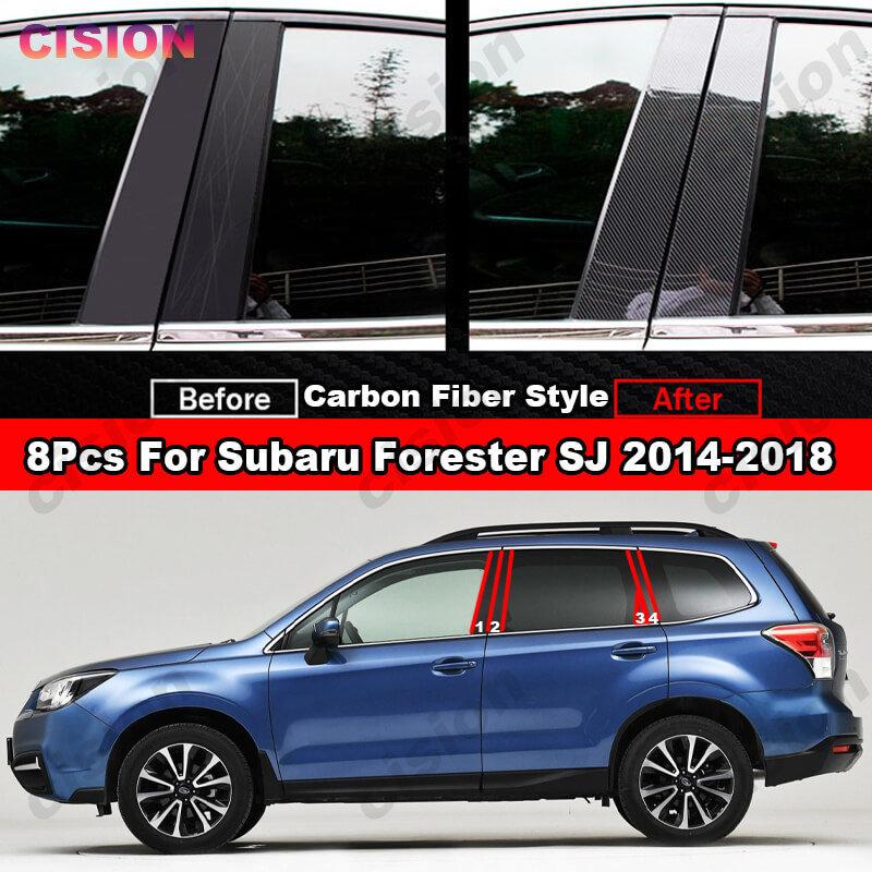 For Subaru Forester SJ 2014-2018 8Pcs Carbon Fiber Car Door Window B C Pillars Post Cover Trim Middle Column PC Material Sticker