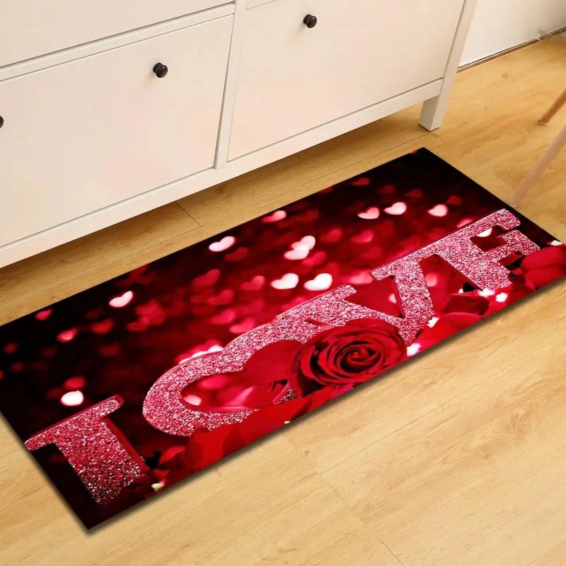 Valentine's Day Non-slip Restaurant Pad Home Porch Pad Entrance Door Mat Rectangular Corridor Area Carpet Kitchen Mat