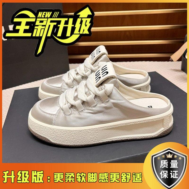 

Женские шлепанцы с толстой подошвой, с закрытым носком, для улицы, лето 2025, новая коллекция, повседневные маленькие белые туфли на шнуровке с круглым носком, удобные универсальные кеды 40 серебряный