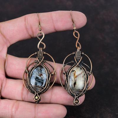 Orecchino Astrofyllite Orecchino Avvolto in Filo di Rame Orecchini Fatti a Mano Gioielli con Pietre Preziose Naturali Orecchini Unici Regalo di Anniversario Gioielli in Rame