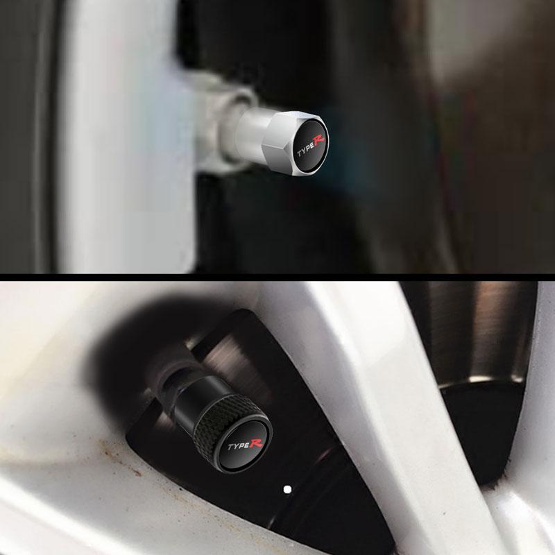 Car Decor 4Pcs Metal Type R Typer Logo Car Tire Valve Stem Cap Tire Wheel Stem Air Valve Caps For Accord Fit Civic CR-V