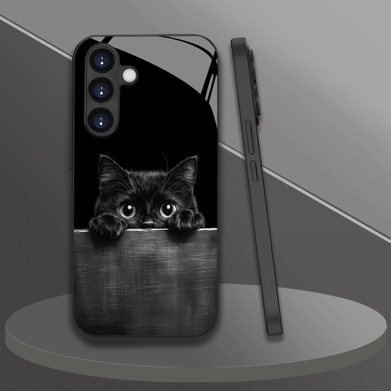 Electroplated Glass Phone Case Suitable for Samsung Galaxy S26 S25 S24 S23 S22 S20 S11 S10 FE Ultra Plus Anti Drop Cat Pattern
