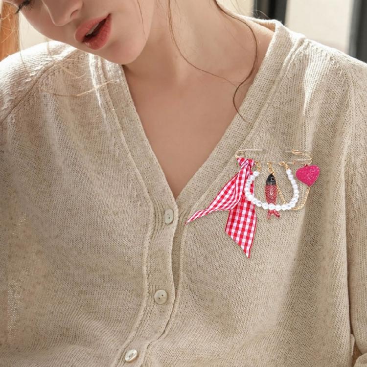 Vibrant Artistic Sea Charm Inspired Checkered Bowknot Brooch Pin Quirky Accessory For Dresses Jeans And Backpacks