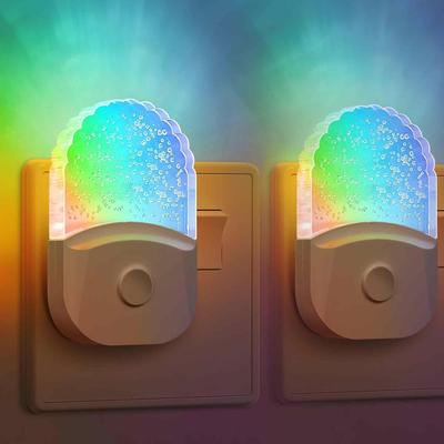 Night Light, RGB Night Light Plug In Wall with Dusk To Dawn Sensor 0.5W Warm White for Kid Bedroom, Bathroom, Stair, Hallway, 2Pack