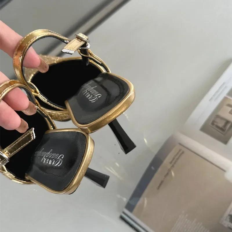 2025 Luxury Bling Design Mules Sandals Women Sexy Pointed Toe Thin High Heels Summer Back Strap Banquet Dress Shoes Women Pums