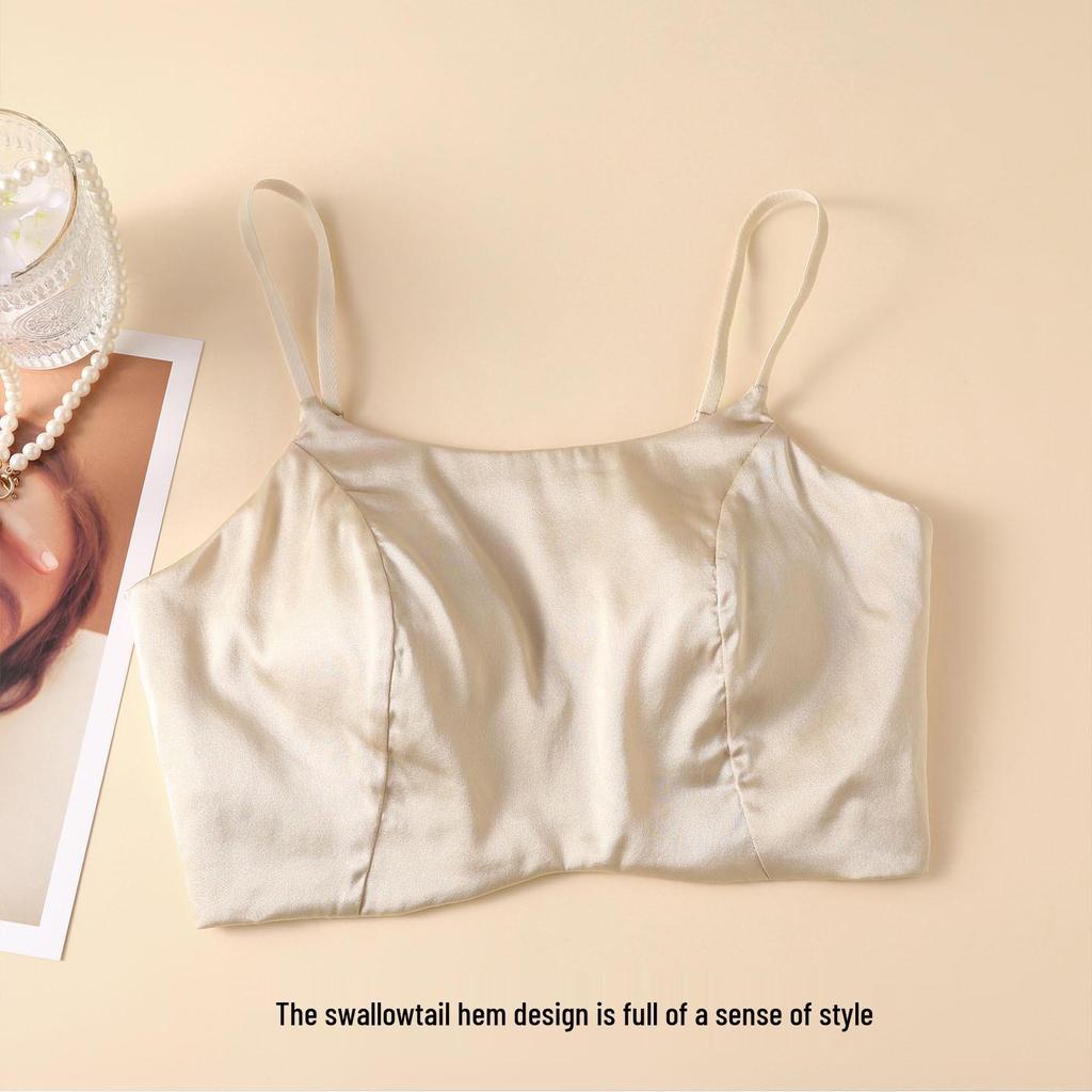 Soutien-gorge camisole sans bretelles en satin de soie mûrier sans armatures - Confortable, respirant et design élégant dans le dos pour femmes