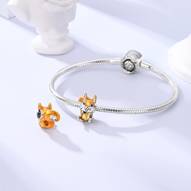 Charms Copper Cute Yellow Squirrel Heart-Shaped Beads Fit Charm Plata Original Bracelet Beads Women Jewellery Making Diy