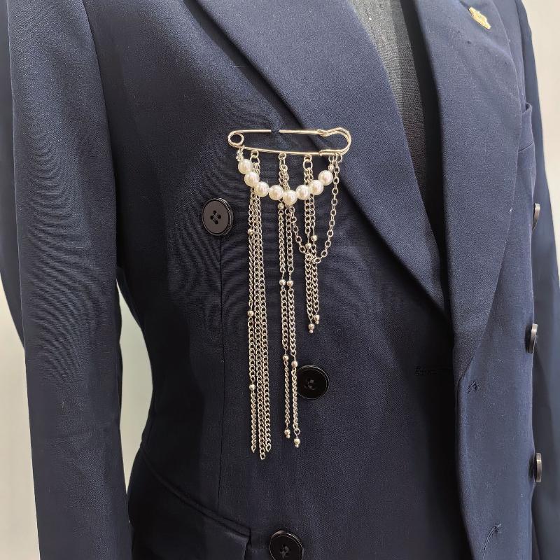 Exaggerate Long Tassel Chain Brooch Heart Imitates Pearls Multi-Layer Chain Multi Functional Fixed Pin Pants Clothes Decoration