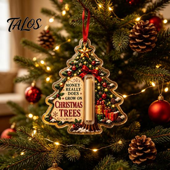 Acrylic Hanging Decorations for Tree 2D Christmas Cash Holder Ornament, Gift Card Fun Accessories Xmas Decor, Reusable Pocket Keepsake Holiday