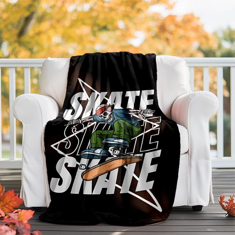 skateboard Theme Printed Blanket - Perfect for Couch, Bed, Travel & Outdoor Use | Machine Washable, Cozy & Durable.