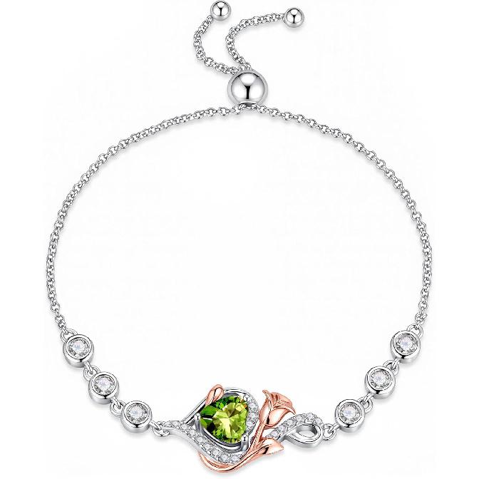 Iefil Rose Heart Birthstone Bracelets for Women